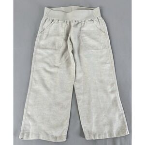 Allen Allen 100% Linen Crop Pants‎ Small Pull On Wide Leg Beige